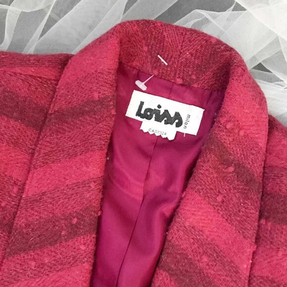 Vintage Striped Wool Blazer: 90s Italian Red Burgundy Jacket - Picture 5 of 8